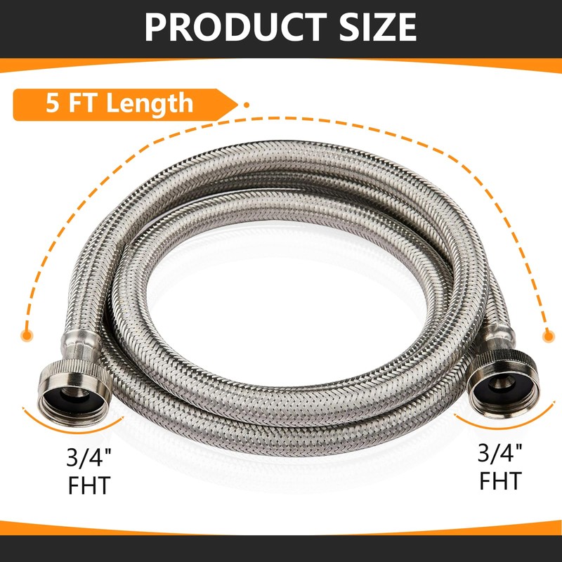 10-Pack HeSun 5 Ft Washing Machine Hose, 3/4" FHT Stainless