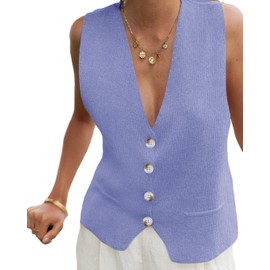 Saodimallsu Womens Sleeveless Sweater Vest Knit V Neck Button Fashion Casual Loose Spring Summer Waistcoat Cardigan Lavender