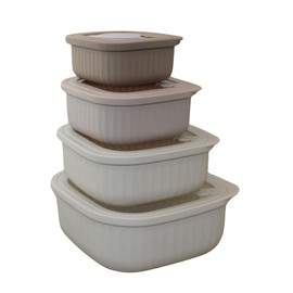 Set of 4 BPA-Free Square Food Storage Containers Vented Lids Assorted Sizes, Microwave & Freezer Safe Nesting Design for Leftovers Meal Prep Fridge Organization Dry Grains (Ivory)