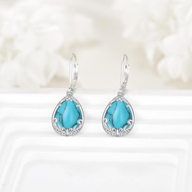 HOPEEZZ Filigree Turquoise Earrings for Women Sterling Silver Turquoise Leverback Earrings Turquoise Jewlery Gift for Women (turquoise)