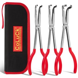 CoLuck 3Pcs 11" Hose Gripper Plier Set, 5/16-Inch, 1/2-Inch, 3/4-Inch Dia, Offset Spark Plug Boot Removal Pliers Serrated Jaws for Hard to Reach Narrow Spaces