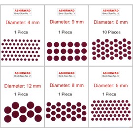 ASHIRWAD Maroon Bindi of Single Size 10 pcs and Different Sizes 1 pc each of No. 1, 2, 3, 4, 5, 6 (Maroon No. 5)