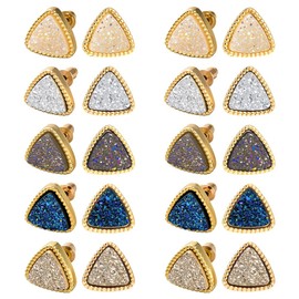 HOBBIESAY 10 Pairs Sparkling Triangle Resin Stud Earrings Creative Druzy Stud Earrings Elegant Boho Triangle Earring Vintage Earring Accessories for Women Mixed Color 0.51x0.49 inch