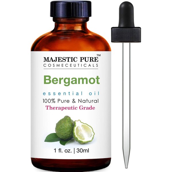 MAJESTIC PURE Bergamot Essential Oil, Therapeutic Grade, Pure and Natural, for Aromatherapy, Massage, Topical & Household Uses, 1 fl oz