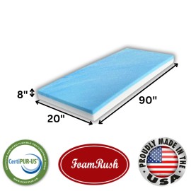 FoamRush 20" x 90" Cool Gel Memory Foam Seat Cushion Replacement Medium Firm USA - 8" x 20" x 90" Gel + High Density