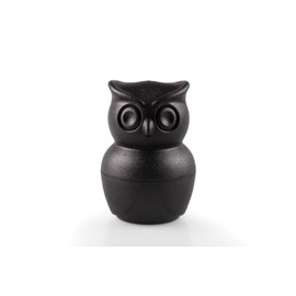 QUALY Salt and Pepper Shaker and Egg Cup in One. Owl Format, Black, Approx. 8 x 4 cm. Children, Food, Gift