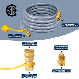 12FT 1/2 Inch ID Natural Gas Grill Hose with Quick Connect Fittings, Propane to Natural Gas Conversion Kit Natural Gas Line for Grill, BBQ, Pizza Oven, Heater and More Low Pressure Appliance