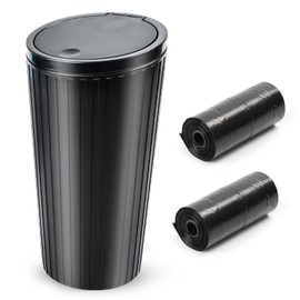 SUPRROW Car Rubbish Bin with Lid, Small Car Rubbish Bin with 2 Rolls of Bin Liners, Car Bin Interior, Waterproof and Odourproof, for Car, Office, Bedroom
