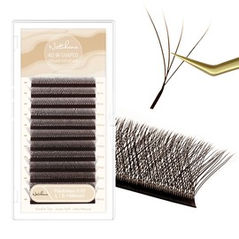 NATUHANA W Shaped Clover Eyelash Extension 4D Premade Fans 0.07mm L Curl 8-14 Mixed Tray Volume Lash Cluster W Lashes Supplies Lash Extensions (4D brown;0.07 L, 8-14 MIX)