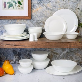 Gibson Home Ultra Break and Chip Resistant Dinnerware Set, Soft Round: Service for 6 (36pcs), Opal Glass