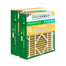 Filterbuy 21x24.5x5 Air Filter MERV 11 Superior Pet & Allergy Defense (2-Pack), Electrostatic Pleated HVAC AC Furnace Filters for Rheem, Ruud, and Protech (Actual Size: 20.63 x 24.13 x 4.38)