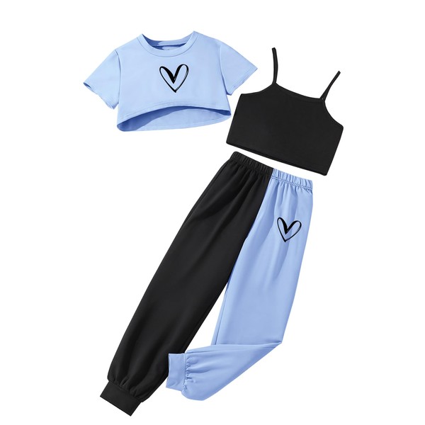 Ecolala Girl's Summer 3 Pieces Outfits Graphic Crop Top and