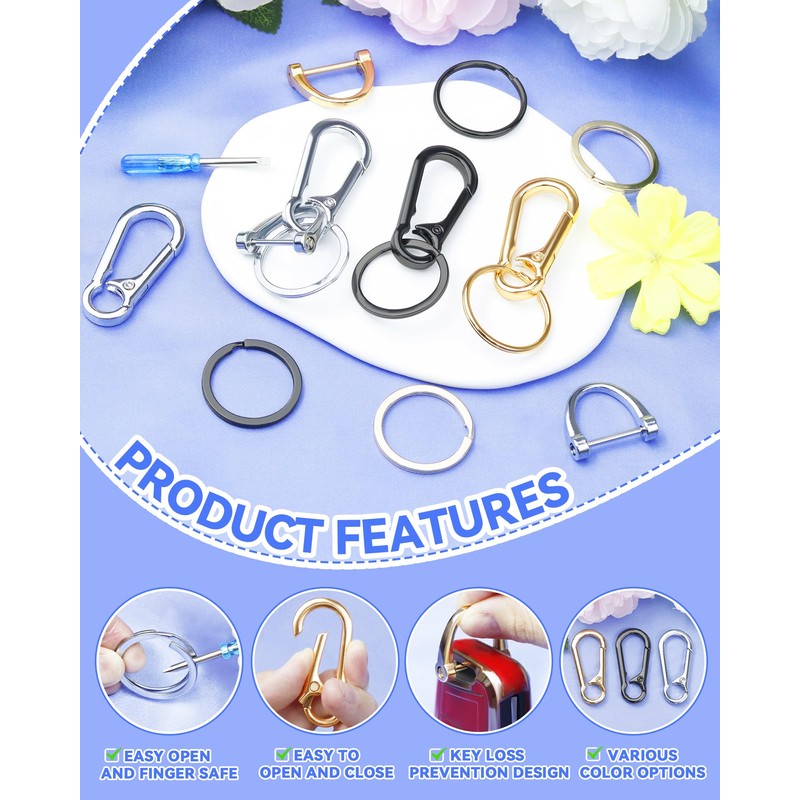 FIVEIZERO 13Pcs Keychain Kit, Key Ring and Keychain Clip for