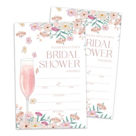 Set of 25 Bridal Shower Floral Invitations with Envelopes, Pink Petals Invites for Bridal Shower, Wedding Party Invitations, Fill in Style Invites Cards -003