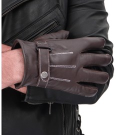 Mens Brown Leather Driving Gloves - Winter Thin Leather Warm Gloves for Men (L)