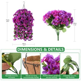 Homsunny Artificial Faux Flowers Plants Hanging Basket for Outdoors Spring Decor, Fake Hanging Flower in Planter Silk Begonia UV Resisitant Realistic for Outside Porch Patio Garden
