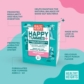 HEALTHY HEIGHTS Happy Tummies Prebiotic and Probiotic Fiber Supplement for Kids Ages 2+, 2 Pack