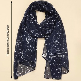 UEIOAVL Schals für Damen, 1 Stück Damenschal, Chiffonschal, Musiksymbolmuster leichter Schal geeignet für Frühling und Sommer das ganze Jahr über 50 cm x 160 cm für Damen und Mädchen (schwarz)