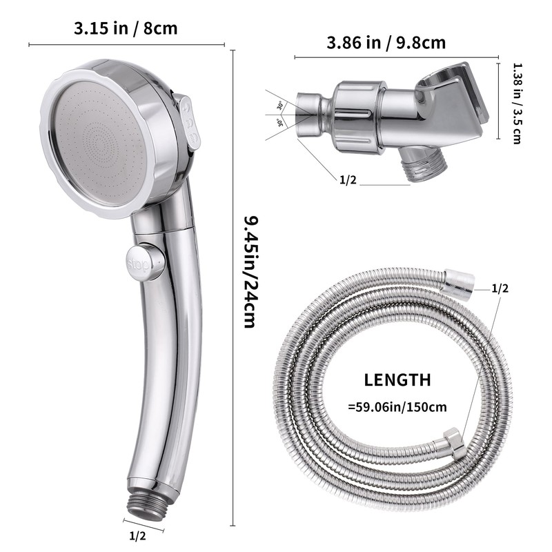 High Pressure Handheld Shower Head with ON/OFF Switch, 3 Spray