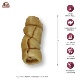 Wild Eats Water Buffalo Retriever Style Cheek Roll 3" Dog Chews-5 Pack (Long Lasting Dog Chews Dog Treats & Dog Bones for Aggressive Chewers-Dog Bones for Medium Dogs) Substitute for Pig Ears for Dogs