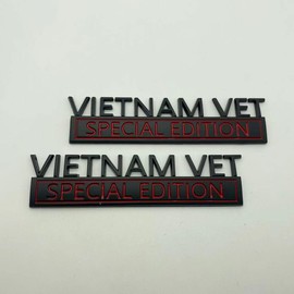 2Pc Vietnam Vet Special Edition Emblem 3D Metal Badge Veteran Stickers Letters Fit for Universal Vehicle, Car, Truck, SUV (Black Red)
