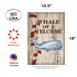 Toland Home Garden 1112431 Providence Whale Welcome Flag 12x18 Inch Double Sided for Outdoor House Yard Decoration