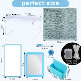 Kosiz 8 Pcs Locker Organizer Accessories Back to School Supplies Magnetic Dry Erase Board Locker Shelf Mirror Dry Erase Pen Magnetic Spikes Storage Box Light String for Classroom Storage(Blue-Green)