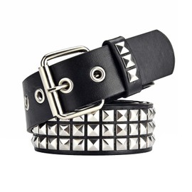 FOCAST Black Studded Belt Punk Rock Rivet Belt Grommet Threads belt with Bright Metal Pyramid for Women Men (Black, Fit Pant 41-46 inch)