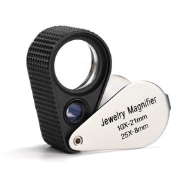 Jewelers Loupe Magnifier, Foldable Jewelry Loupe 10X + 25X, Eye Loop and Jewelry Magnifying Glass for Gem Stone, Diamond, Coins, Stamps