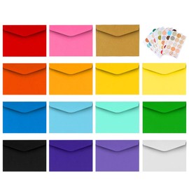 Mini Envelopes Pack of 150 Multicoloured Envelopes Small Envelopes with 165 Pieces Round Stickers for Christmas Gifts Cards Wedding Birthday