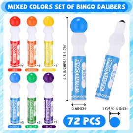 Crtiin 72 Pack Mixed Colors Set of Bingo Daubers Dot Markers Bingo Supplies in 6 Colors Art Markers Paint Craft Ideal for Art and Crafts Painting Supplies Drawing Coloring Class Gift