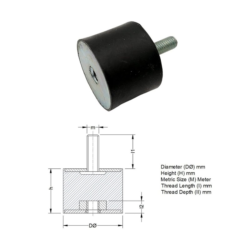 Rubbergiant Rubber mounts M8-30mm x 30mm Anti vibration rubber mount