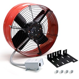 Criditpid 15" Gable Mount Vent Attic Fan, Exhaust Ventilation Fan with Adjustable Thermostat for Gable, Home, Shed, Garage, Portable Building, 3.4A, 1300CFM, 1075RPM, 1850 Sq.Ft Coverage Area, Red.