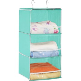 Simple Houseware 3 Shelves Hanging Closet Organizer with Front Stopper, Turquoise