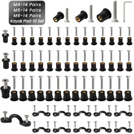 52 Pairs M4 M5 M6 Neoprene Well Nuts and Kayak Pad Eye Kit w/Screw, Kayak Bolts Well Nut Kit for Kayak Motorcycle Boat, Nylon Bungee Deck Loops Tie Down Eye for Securing Elastic Ropes Paddles Nets