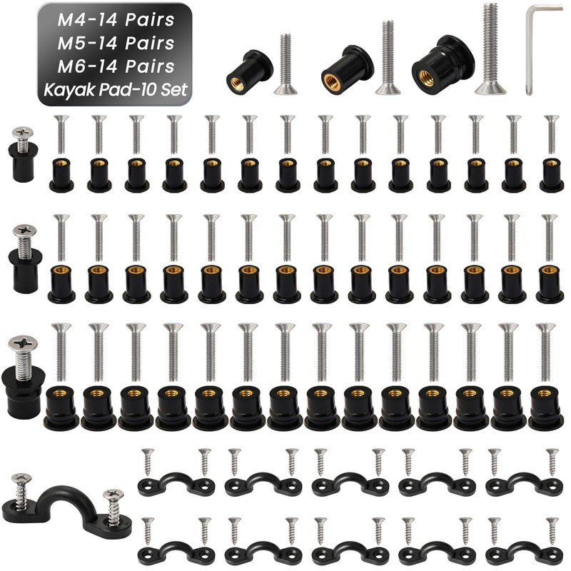 52 Pairs M4 M5 M6 Neoprene Well Nuts and Kayak