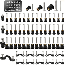 52 Pairs M4 M5 M6 Neoprene Well Nuts and Kayak Pad Eye Kit w/Screw, Kayak Bolts Well Nut Kit for Kayak Motorcycle Boat, Nylon Bungee Deck Loops Tie Down Eye for Securing Elastic Ropes Paddles Nets