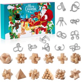 Puzzle Games Advent Calendar 2024 Children & Adults 24 Days of Christmas Calendar Gifts with Metal Puzzle and Wood, Skill Games, IQ Puzzle for Boys, Girls, Teenagers