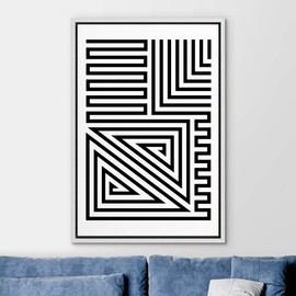 Ashbrook Framed Canvas Print Wall Art Black and White Geometric Twisting Polygon Collage Abstract Shapes Illustrations Modern Bohemian Chic Relax/Calm for Living Room, Bedroom, Office - 16"x24" WHITE