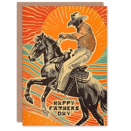 Artery8 Father's Day Card Cowboy Riding Bronco Horse Sunset For Him Dad Father Greeting Card