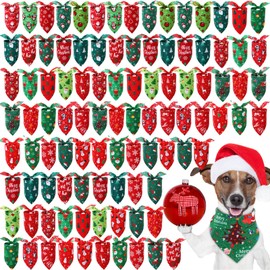 Preboun 100 Pieces Christmas Dog Bandanas Bulk Xmas Holiday Dog Bandanas for Dogs Xmas Dog Kerchief Set Green and Red Dog Bandanas for Christmas Puppy Small to Large Dog Costume Accessories