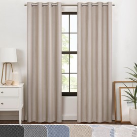 Eclipse Larissa 100% Blackout Curtain, 63 in x 50 in, Textured, Thermal Insulated for Living Room or Bedroom, Sandstone