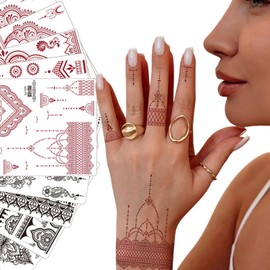 14pcs Temporary Tattoos,Black & Brown Temporary Tattoo Hand Stencils Kit,India Lotus Mandala Flower Fake Tattoos,Realistic And Easy To Use Lacetattoo Stencils,Waterproof Removable Tattoo Stickers