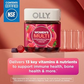 OLLY Gomitas multivitamínicas para mujer con vitaminas A, D, C, E, biotina y ácido fólico para adultos, masticables, sabor a bayas, suministro para 45