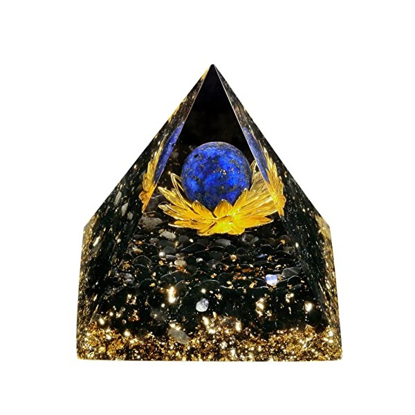 Nupuyai Lapis Lazuli Sphere Lotus Flower Chakra Healing Crystal Pyramid with Gift Box, Energy Stone Spiritual Ornament Quartz Point Reiki Energy Figurine for Protection