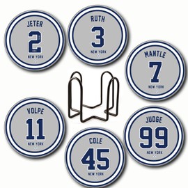 Yankee Coasters for Drinks, New York Baseball Ceramic Coasters Set of 6, Yankee Gift for Man Home Decor