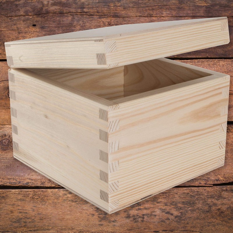 Small Square Cube Wooden Box with Lid | 13 x