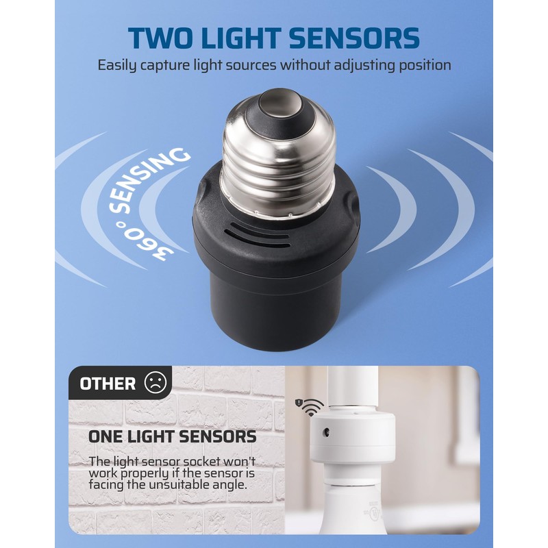 DEWENWILS Light Sensor Socket 2 Pack, Automatic Dusk to Dawn