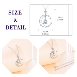 Feilok 925 Sterling Silver Moon Necklace for Women Necklace Chain with Pendant Cubic Zirconia Choker for Girls, Sterling Silver