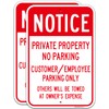 2Pack “Notice - Private Property No Parking, Customer/Employee Parking Only”